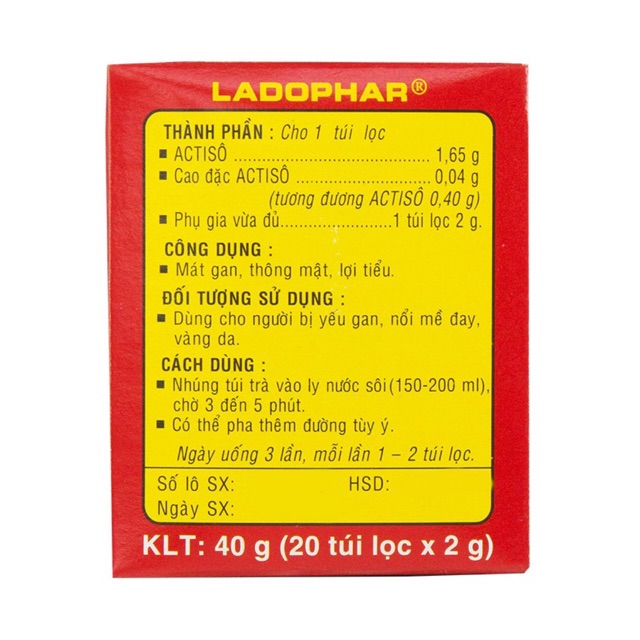 Lốc 10 hộp trà Actiso Ladophar 40gr Mẫu mới