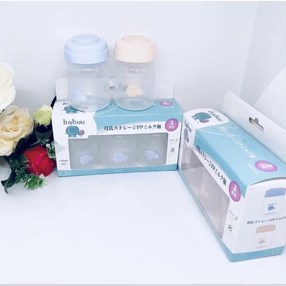 Set 3 bình trữ sữa cổ rộng 120ml babuu