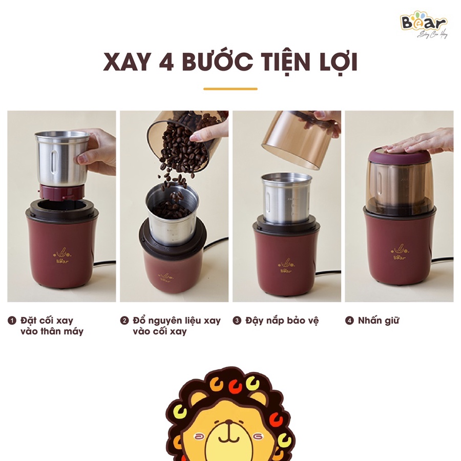 Máy xay bột khô Bear 200w, máy xay hạt khô, xay cafe, xay tiêu, HomeMart – Hàng chính hãng BH 18T