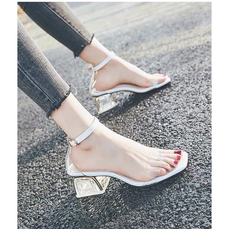 Giày Sandal Cao Gót Hở Ngón Quai Trong Suốt Thời Trang Mùa Hè 2022