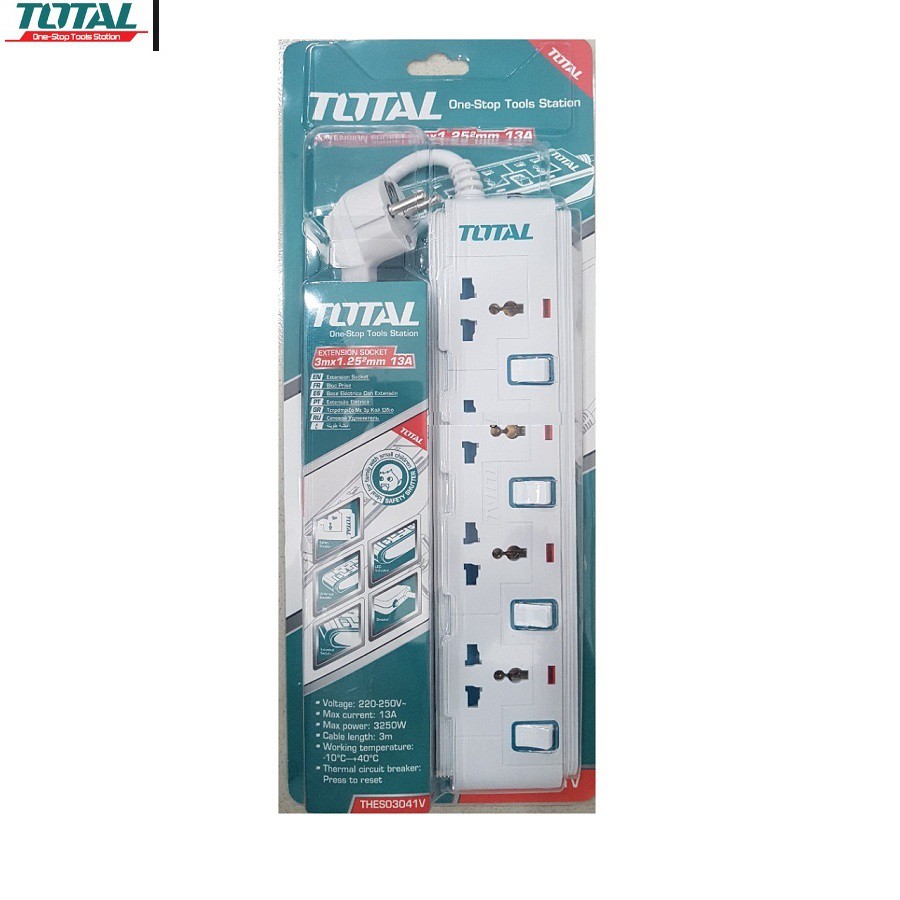 Total - THES03041V Ổ cắm điện 3 chấu có đèn báo 13A