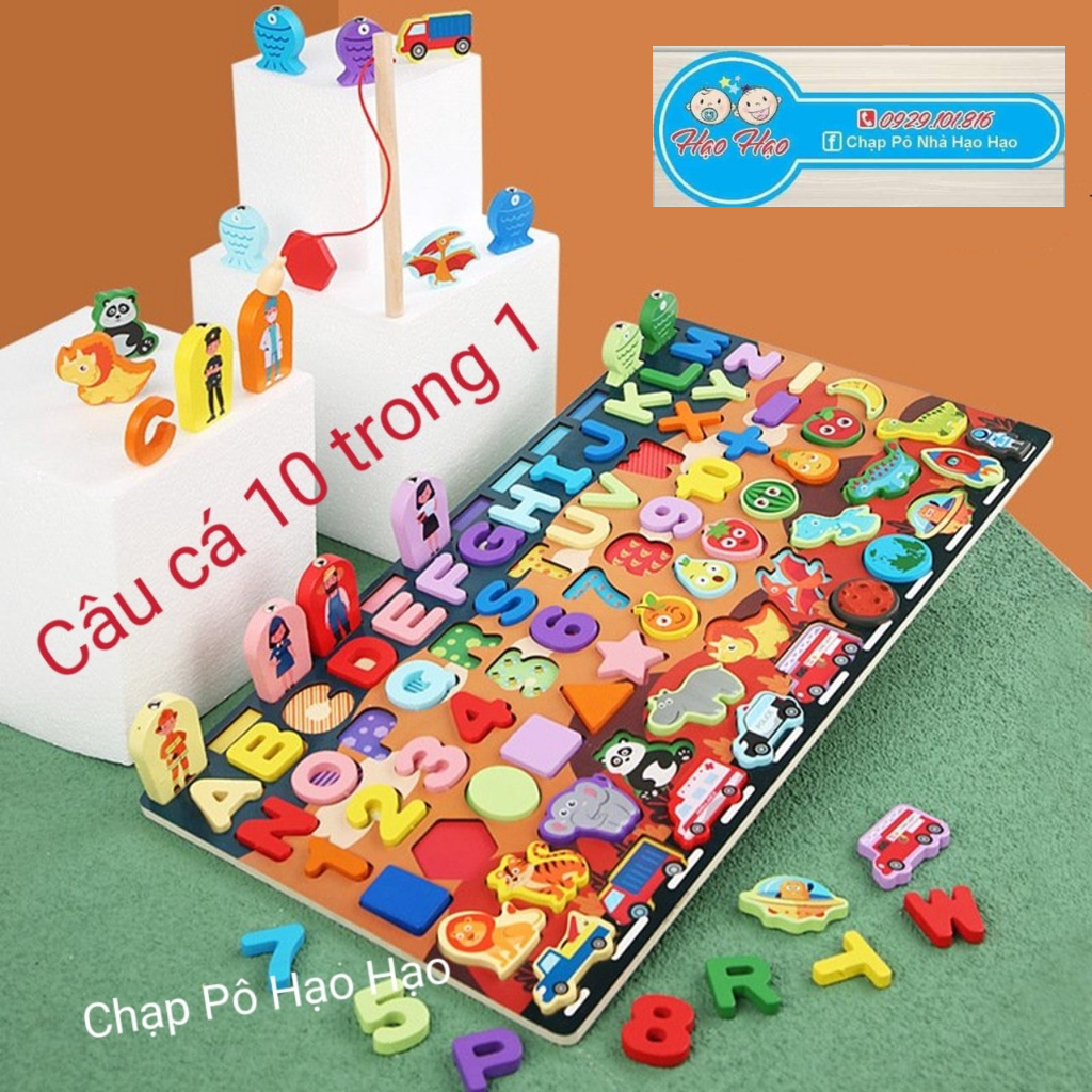 GIÁO CỤ MONTESSORI - ĐỒ CHƠI CÂU CÁ/GHÉP SỐ BẰNG GỖ CHO BÉ