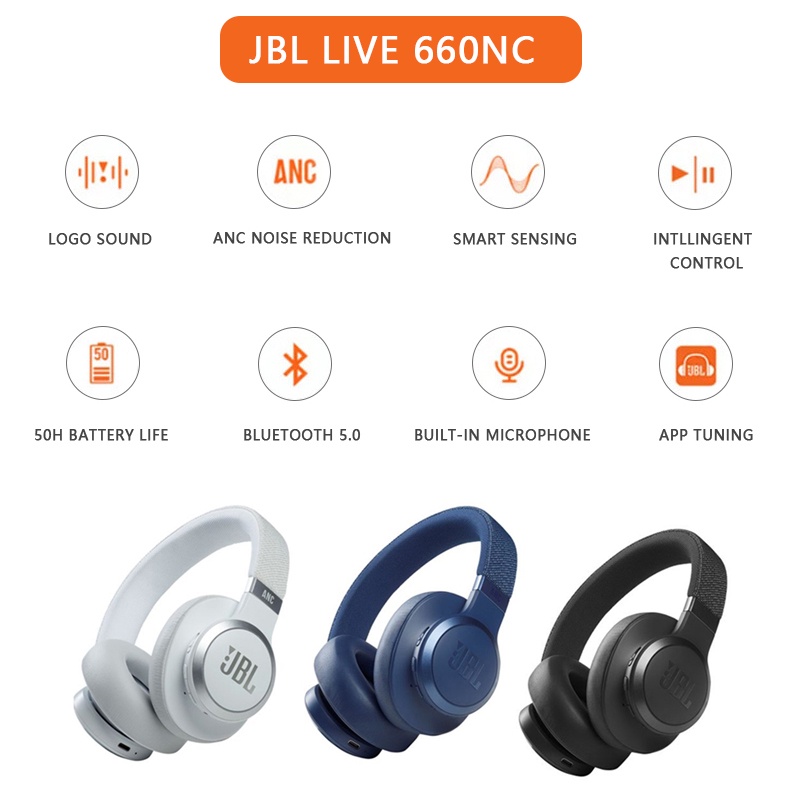 Tai Nghe Chụp Tai Bluetooth Không Dây JBL Live 660NC / JBL T450 Đầu Cắm 3.5MM Có Thể Điều Chỉnh Âm Thanh Siêu Trầm