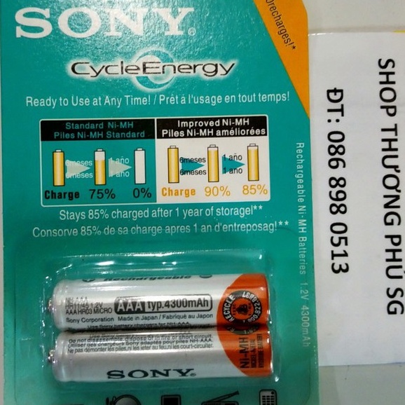 Pin sạc SONY AAA - 3A: Rechargeable NH-AAA 1.2V - 4300mAh - Sạc 1000 lần