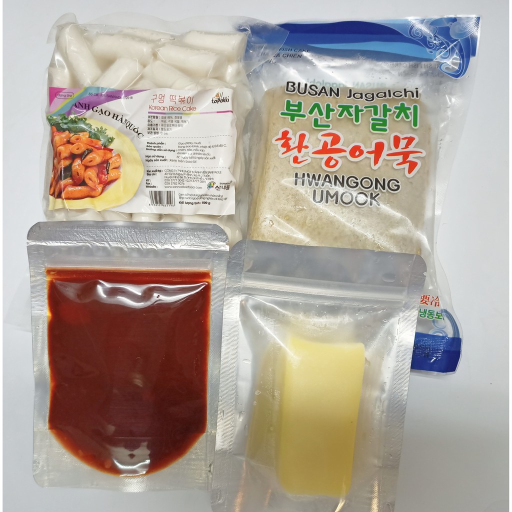 combo 500g BÁNH GẠO ỐNG + 450G CHẢ CÁ HÀN QUỐC+ 100G SỐT +100G PHÔ MAI MOZZA KÉO SỢI