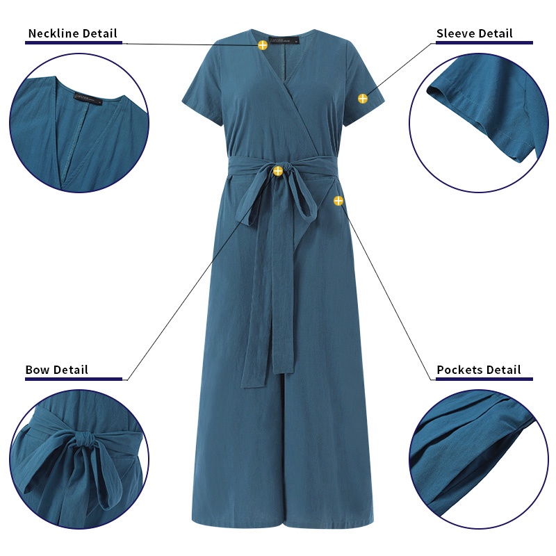 Zanzea Áo liền quần Tay Ngắn Ống Rộng Thời Trang Cho Nữ