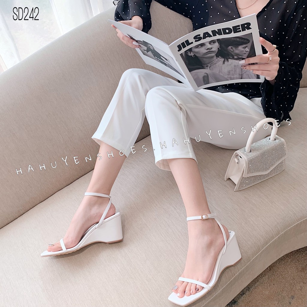 Hà Huyền Shoes - Giày Sandal nữ gót xuồng 6cm quai ngang mảnh SD242