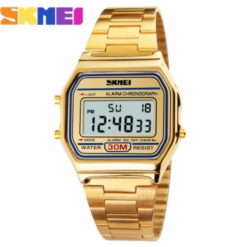 Đồng Hồ Unisex Skmei 1123 Điện Tử Dây Thép (Có 3 Màu: Vàng, Vàng Hồng, Trắng Đen) + Tặng Pin Nhật, Móc Khoá