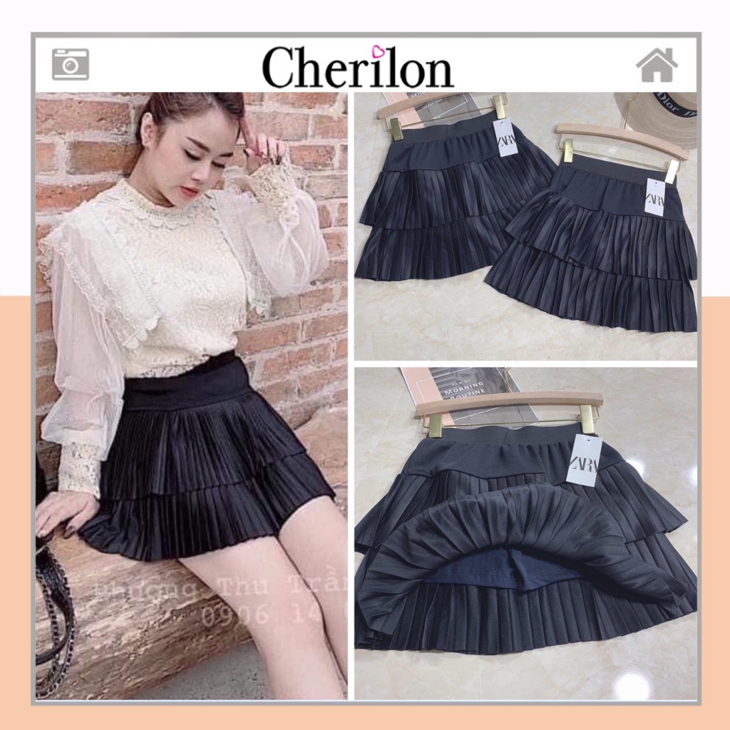 Chân Váy Ngắn Xếp Ly Nhỏ 2 Tầng Kanimi