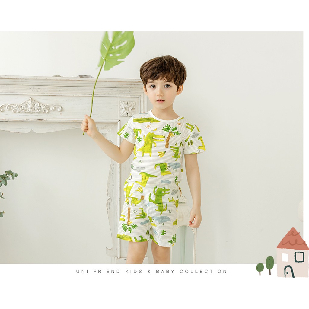 Bộ bé trai uniFriend Hàn quốc ngắn tay bamboo cotton - Beach crocodile