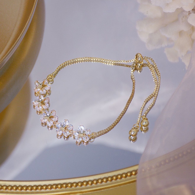 Vòng Tay Mạ Vàng Đính Đá Zircon Sang Trọng Phong Cách Hàn Quốc Cho Nữ