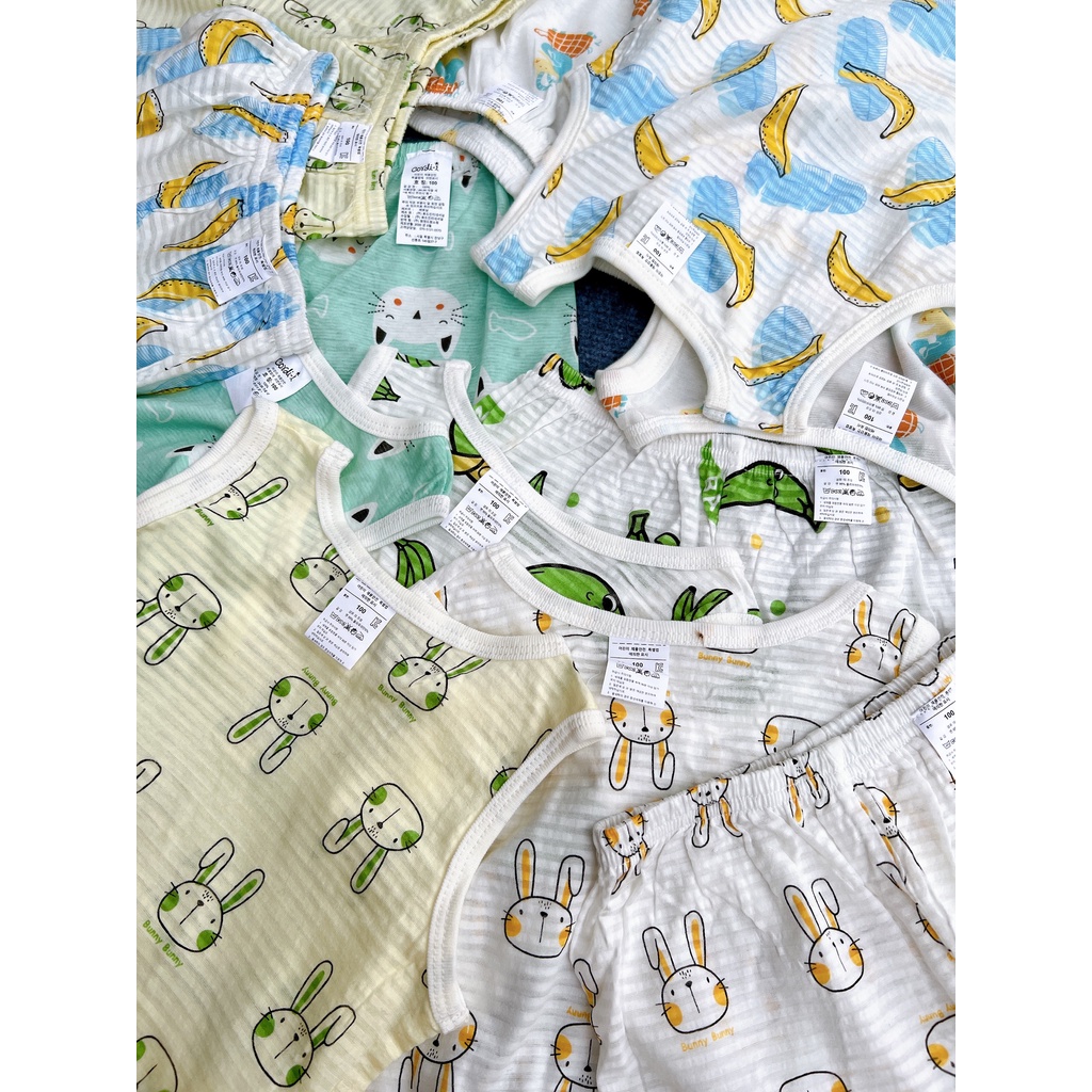 Bộ hè bé trai bé gái sát lách cotton tre dư xịn hàng xuất Hàn hình ngộ nghĩng