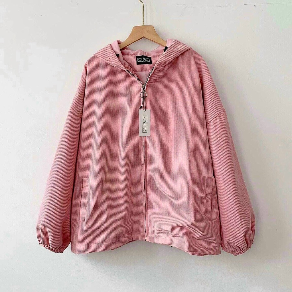 Áo khoác nhung tăm có nón form rộng – Áo khoác nhung tăm oversize phong cách hàn quốc – AKNT/nontron -Minastore