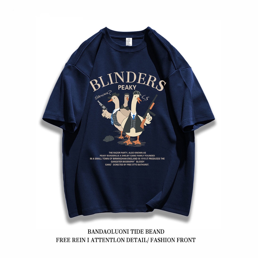 Áo thun cotton WAFNHA ngắn tay dáng rộng họa tiết vịt vui nhộn kiểu retro Mỹ cho cặp đôi