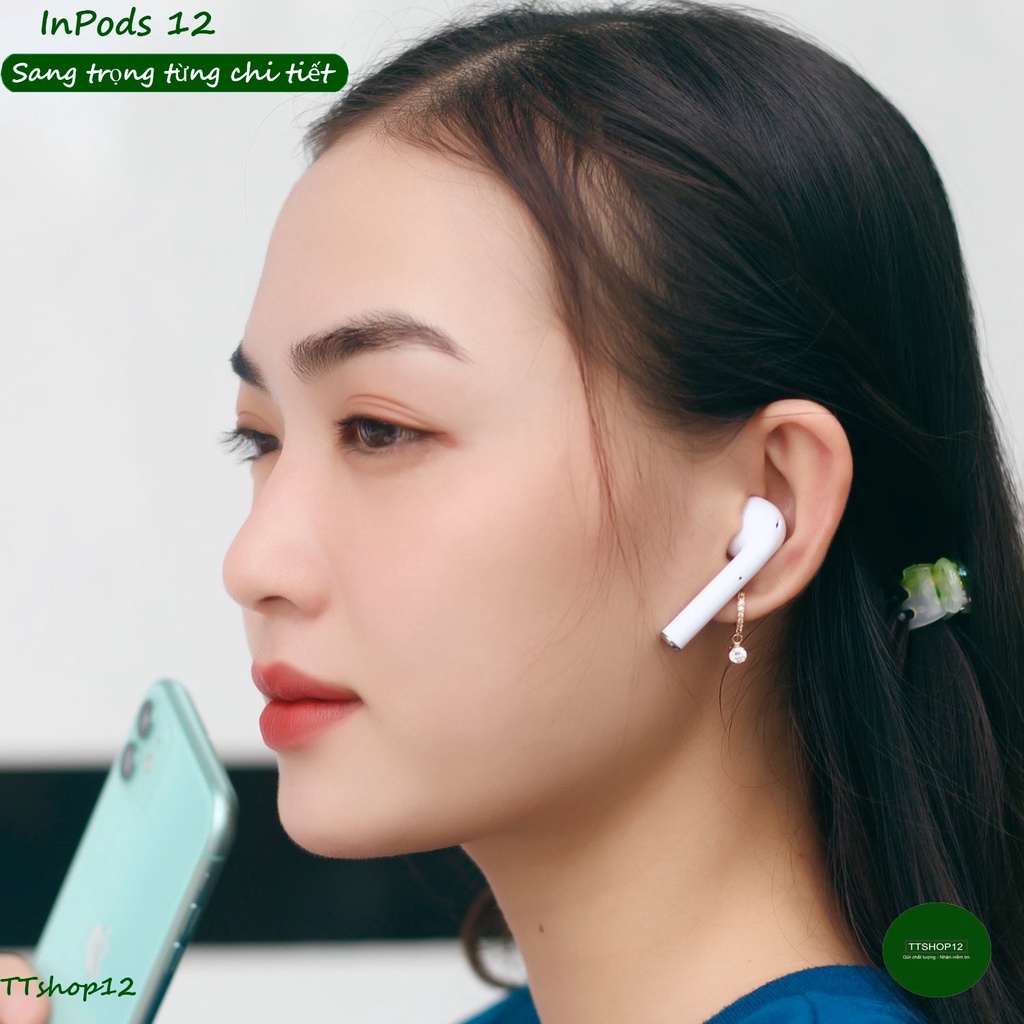 Tai nghe bluetooth InPods 12 chính hãng âm Superbass chống nước IPX4 cảm biến vân tay 1 chạm nghe nhạc siêu hay