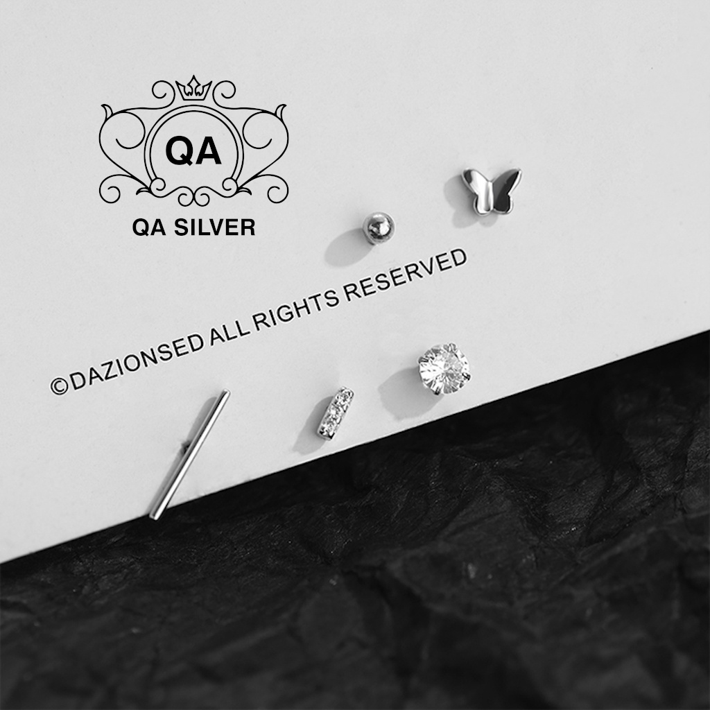 Set khuyên tai bạc hồ điệp 5 món tối giản bông tai đính đá S925 BUTTERFLY QA SILVER Earrings EA210302