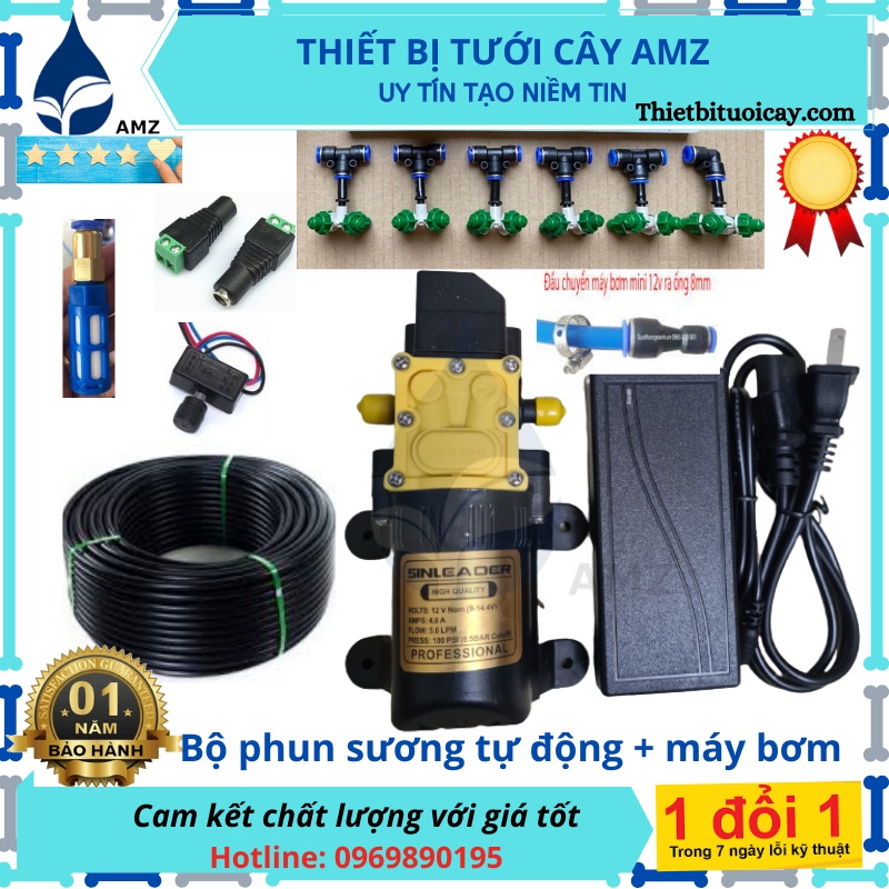 (Rẻ vô địch)Trọn bộ tưới phun sương 4 hướng + máy bơm 12v phâ- bộ hẹn giờ tự động
