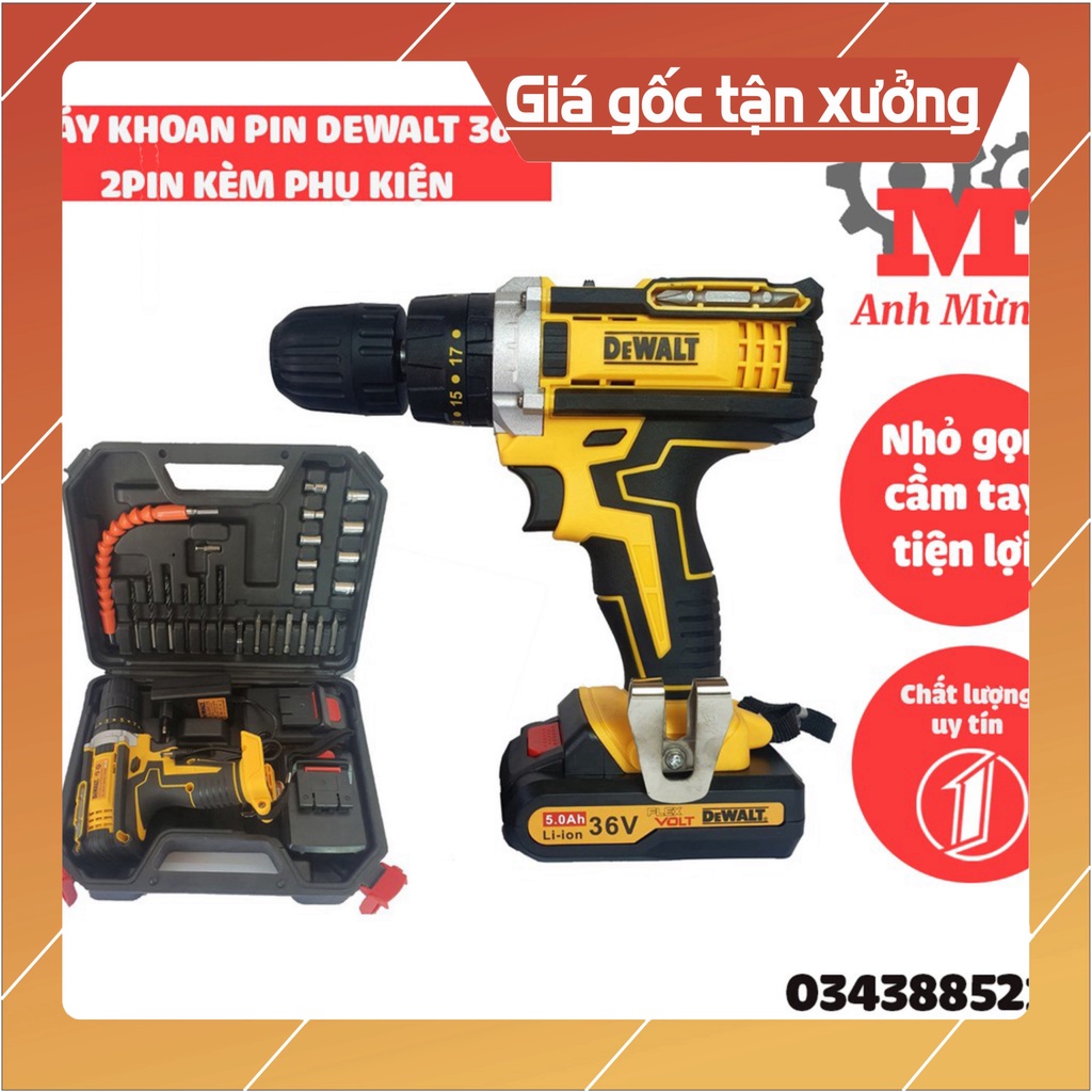 Máy khoan pin dewalt 36v 2pin kèm phụ kiện thiết kế nhỏ gọn, công suất cao