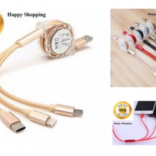 Cáp sạc dây kéo cuộn tròn 3 đầu