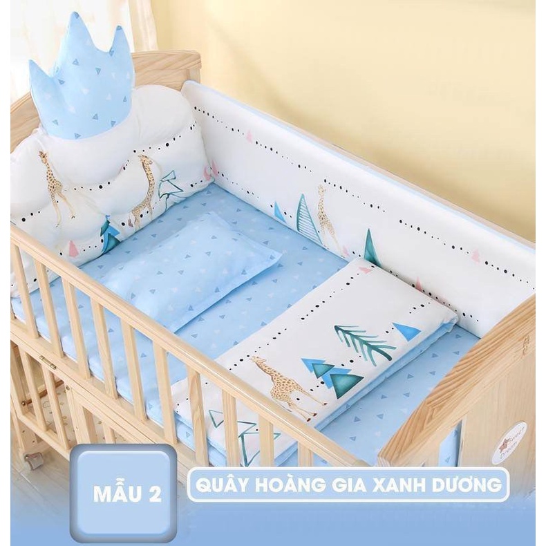 Combo quây cũi vải cho nôi em bé CHILUX hoàng gia gấu nâu Brown an toàn cho bé (4 quây + vỏ gối + ruột gối nằm + đệm)