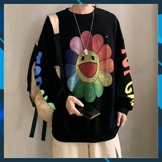 (Giá Sỉ)  Áo Sweater Nỉ Hoa Mặt Cười Kaikai Kiki Trắng Đen Unisex - Áo Nỉ Dài Tay Bông Hoa 7 Màu Mặt Cười