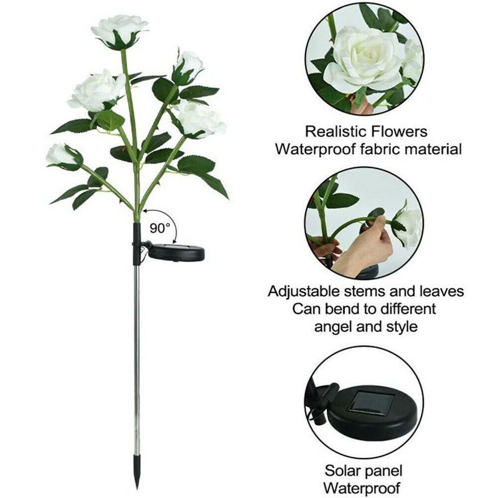 LONTIME 5 Heads Colorful Flower LED Lamp 5 Heads Landscape Lamps Rose Solar Lights Realistic for Garden Patio Yard Pathway Waterproof Lawn Decoration Outdoor Decorative Light/Multicolor