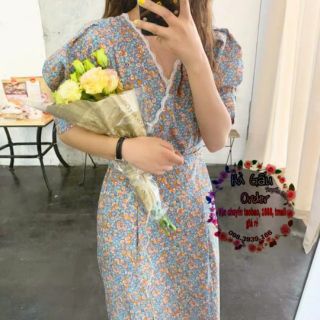 Váy cổ ren chữ V hoa nhí - Hà Gấu order hagauorder
