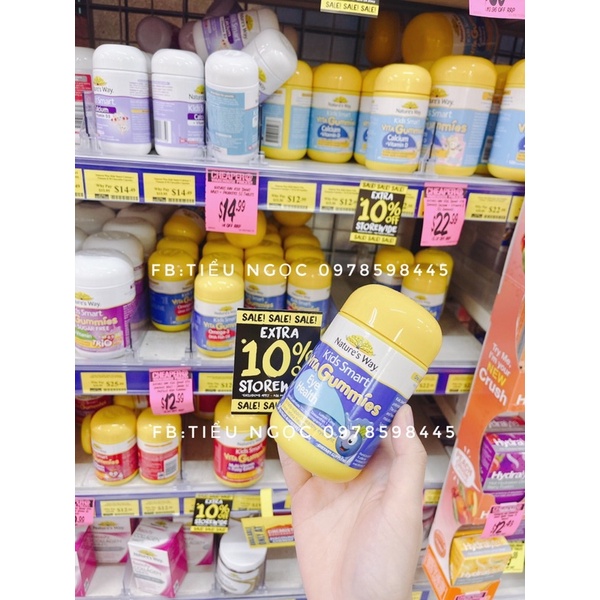 Date 4/25 Viên Nhai Cho Bé Nature’s Way Kids Smart Calcium + Vitamin D3 Burstlets Bổ Sung Canxi 50 viên.Canxi nature way