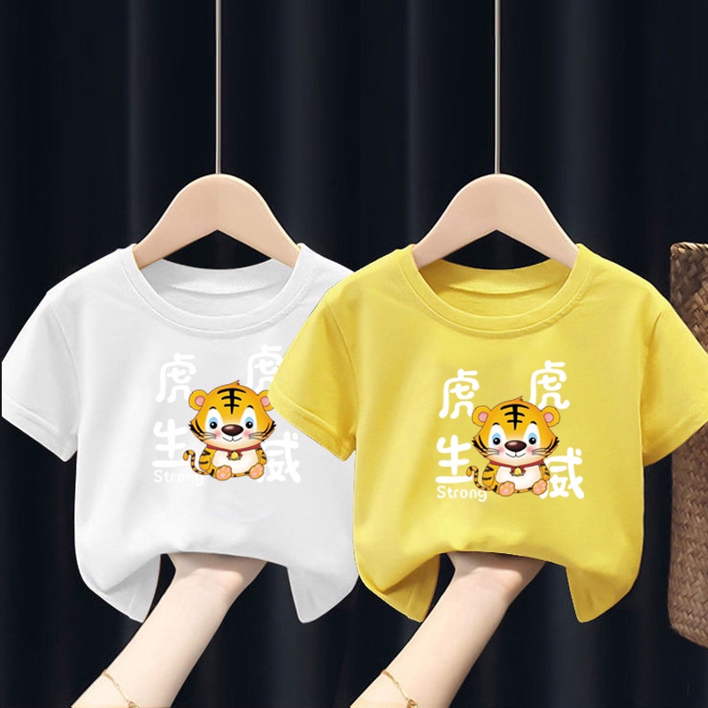 NRVP Áo thun trơn tay ngắn cổ tròn in họa tiết hoạt hình thời trang cho bé 3-11 tuổi