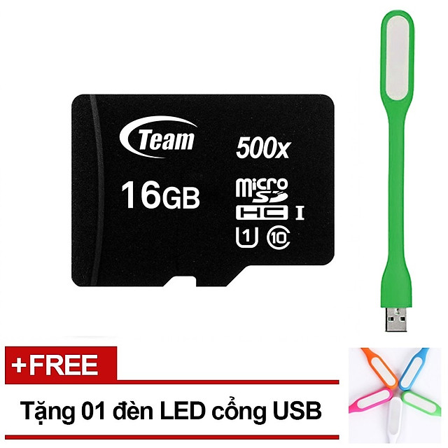 Thẻ Nhớ 16GB Micro SDHC Team 500x Class 10 U1-80MB/s (Đen) - Hàng Chính Hãng + Tặng Đèn Led