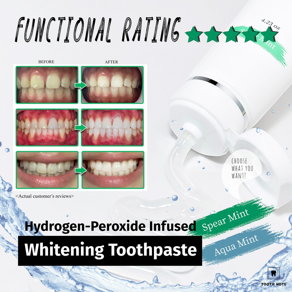[TOOTHNOTE] Premium Natural Whitening Toothpaste 2pcs set (Aqua+Spear mint flavor), Tooth Whitening, Fluorine/Sugar/Paraben Free