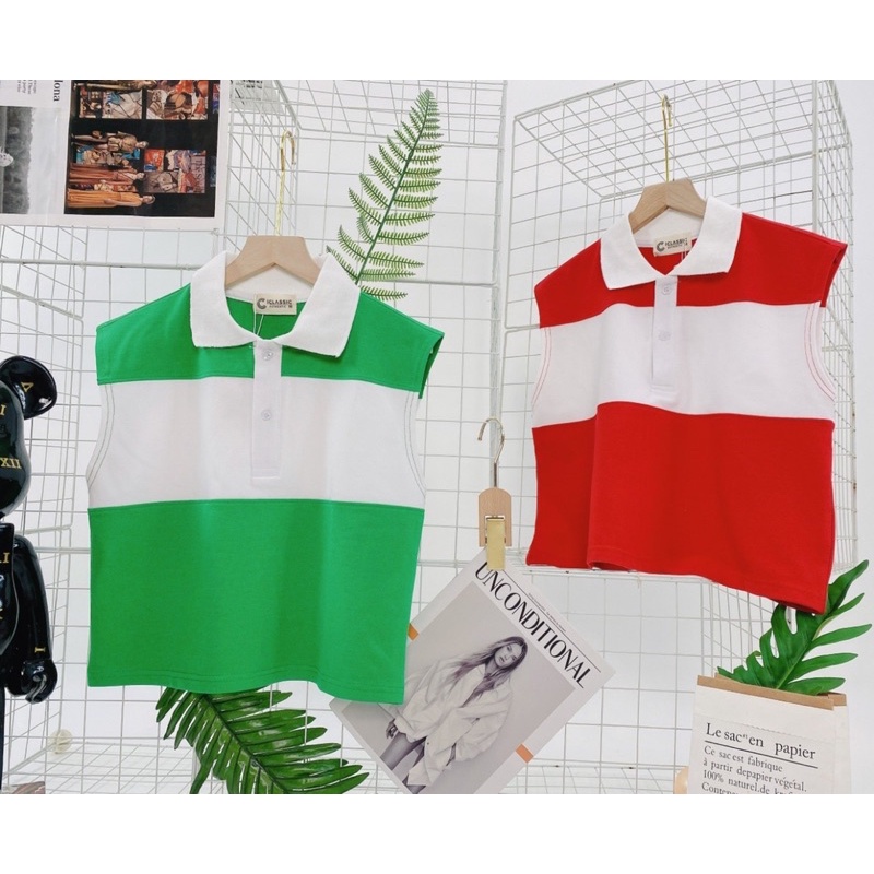 Áo Croptop có cổ phối 2 màu