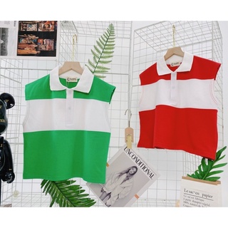 Áo Croptop có cổ phối 2 màu