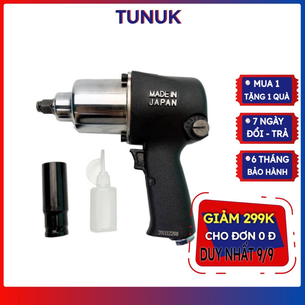 Súng bắn bulong 1/2'' Nizen đen Tunuk, Máy vặn bulong hơi chuyên dụng cho thợ sửa chữa ô tô xe máy