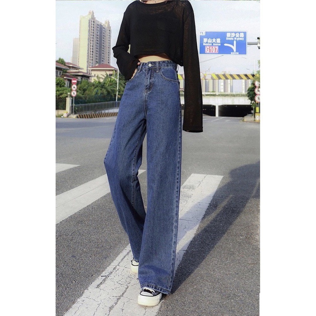 Quần jean nữ ống rộng suông lưng cao bigsize đẹp Luvasa QJ001 | BigBuy360 - bigbuy360.vn