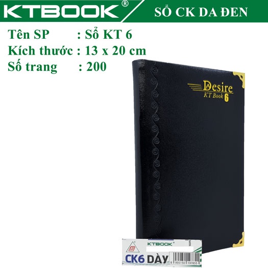 Sổ ghi chép Bìa Da Đen KTBOOK cao cấp KT 6 dày dòng kẻ ngang khổ 13 x 20 cm - 200 trang