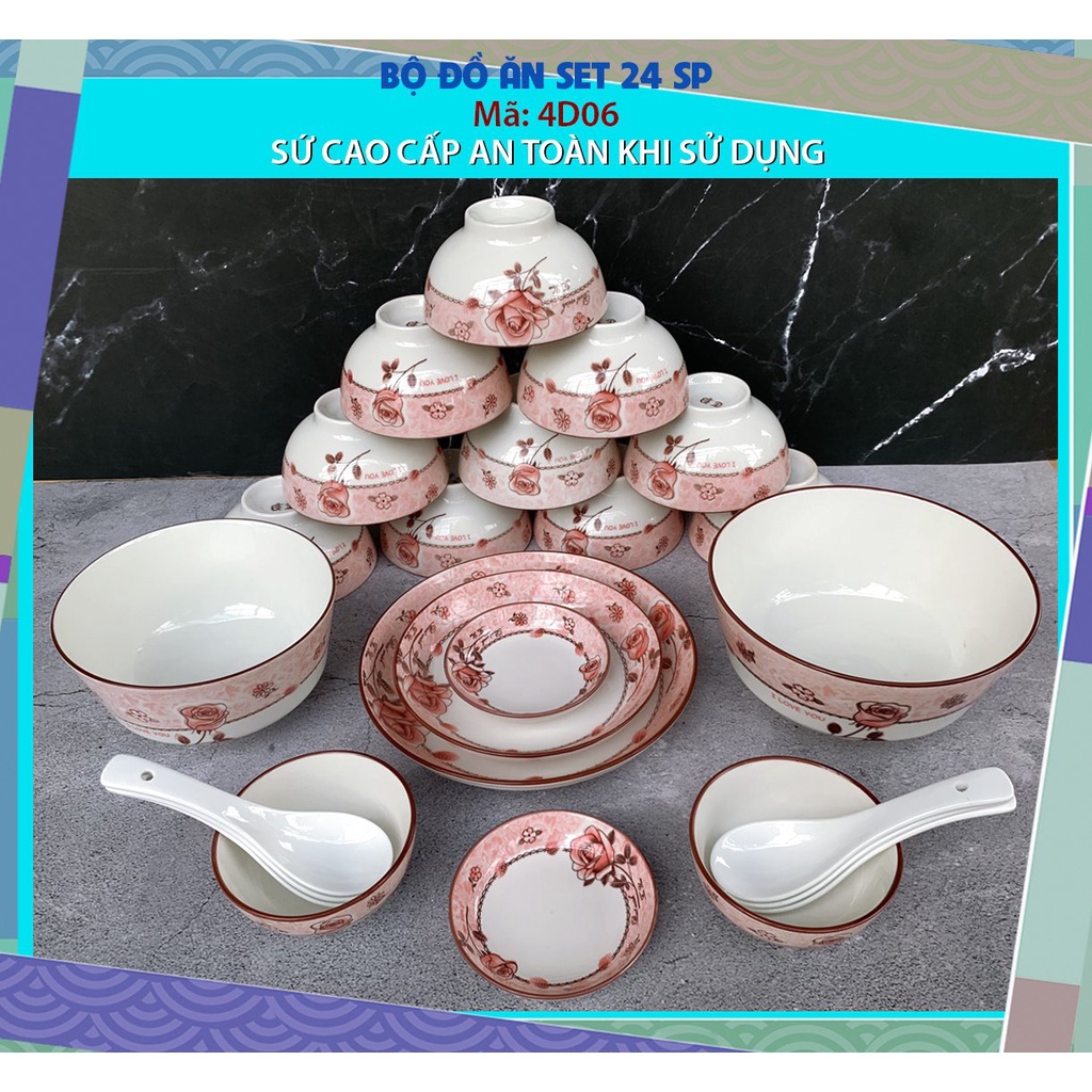 COMBO 24SP TÔ, CHÉN, ĐĨA SỨ BÁT BẢO MÃ 4D06 BỀN, ĐẸP, RẺ SINCE_1977