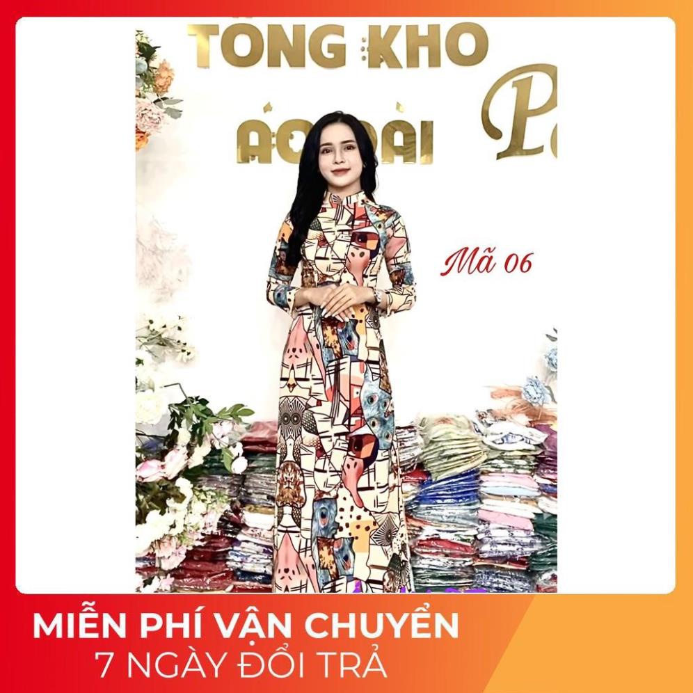 Áo dài mới chất co giãn _áo dài may sẵn lụa nhật in hoa giá tại xưởng