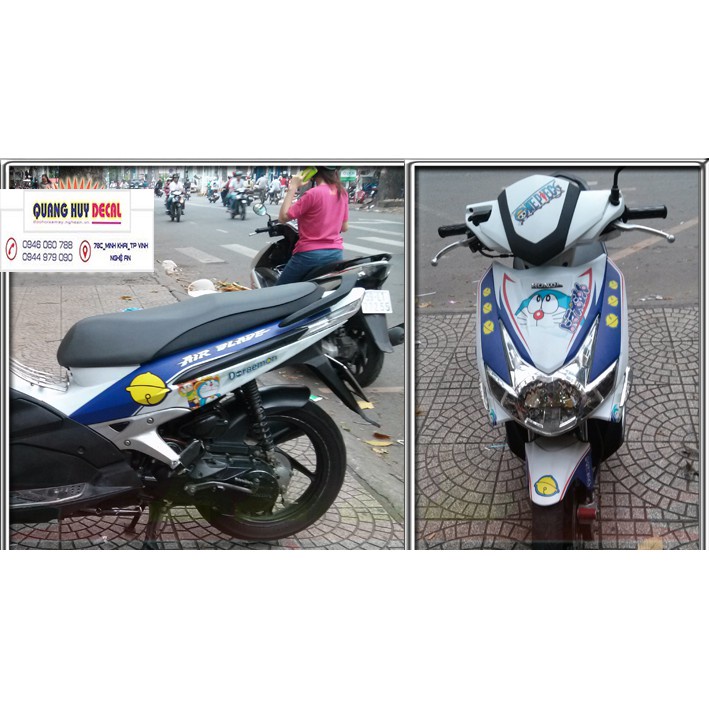 Tem trùm ♦FREESHIP♦ air blade xanh trắng doremon đời 2007-2010, độ team trùm ab dán phủ dàn áo xe trắng xanh rẻ đẹp