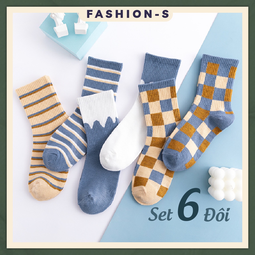 Set 6 đôi tất cổ cao nữ, tất cổ cao, tất nữ, vớ nữ họa tiết dễ thương phong cách Hàn Quốc FS11 - Fashion S