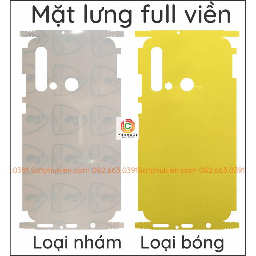 Dán PPF Huawei P20 Lite 2019 / Nova 5T loại nhám, bóng dành cho màn hình, mặt lưng, mặt lưng full viền