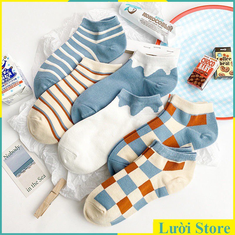Tất Unisex Cổ Ngắn Họa Tiết Solid Blue BT22