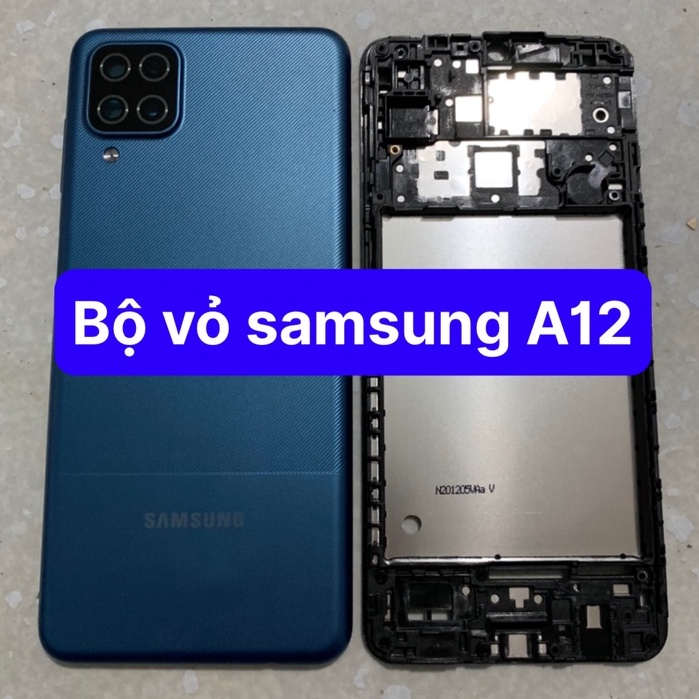 bộ vỏ samsung A12 - bộ gồm lưng vỏ,xương máy,phím và cụm kính camera