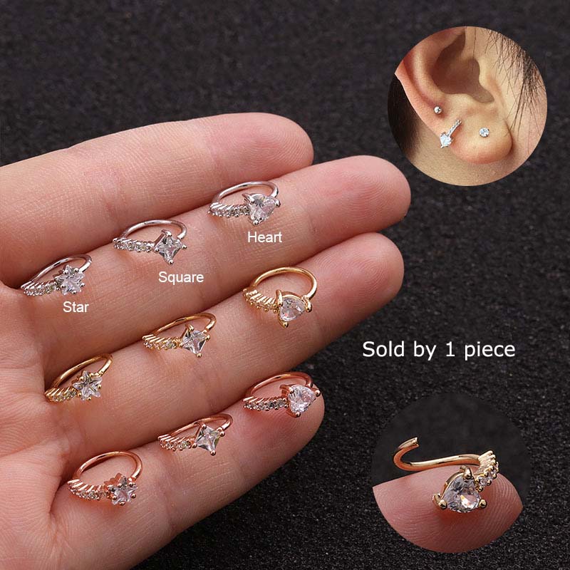 Khuyên tai hình ngôi sao / trái tim đính đá thời trang đa dạng tùy chọn 8mm