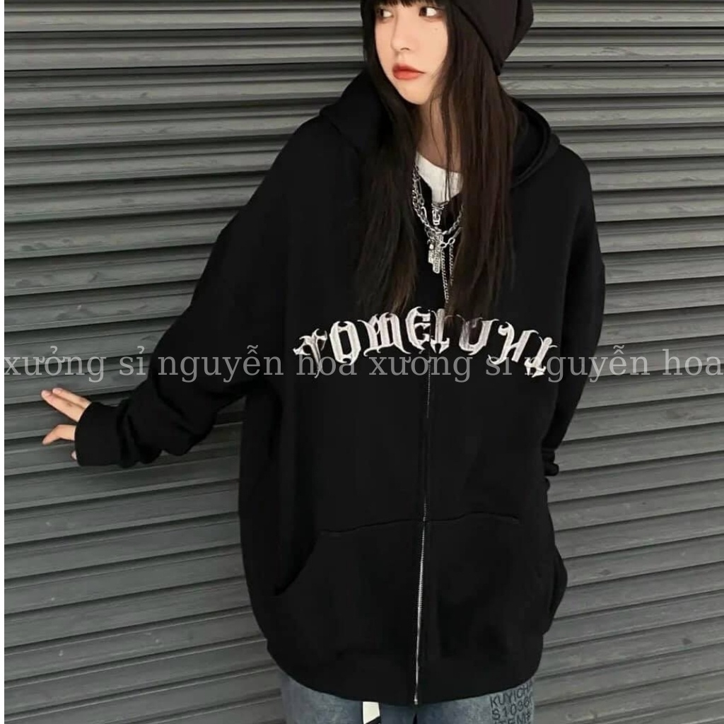 Áo khoác nỉ - áo khoác hoodie in chữ form rộng kiểu dáng unisex 3 màu đen/xám/be Xưởng Sỉ Nguyễn Hoa