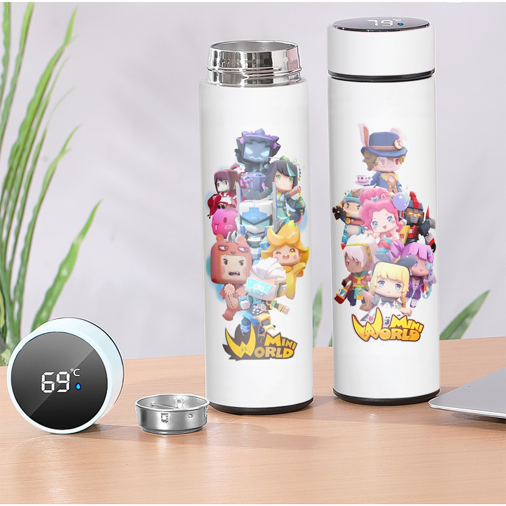 Bình Giữ Nhiệt Mini World Block Art Lõi INOX (có đèn báo nhiệt độ)