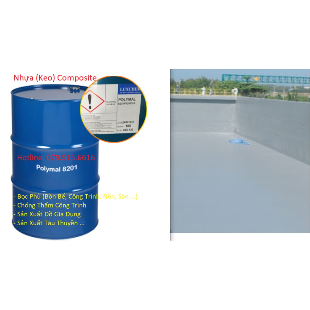 Vật Liệu Composite Chống Thấm – Bọc Phủ: Nhựa Polyester 1Kg + Sợi Thủy Tinh 1m2 + Chất Đóng Rắn Nhựa - Combo