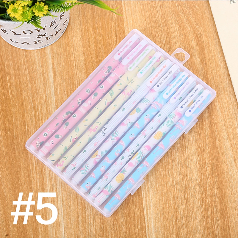 Set 10 Bút Bi Mực Đen Ngòi 0.38mm Kiểu Dáng Dễ Thương Cho Nữ