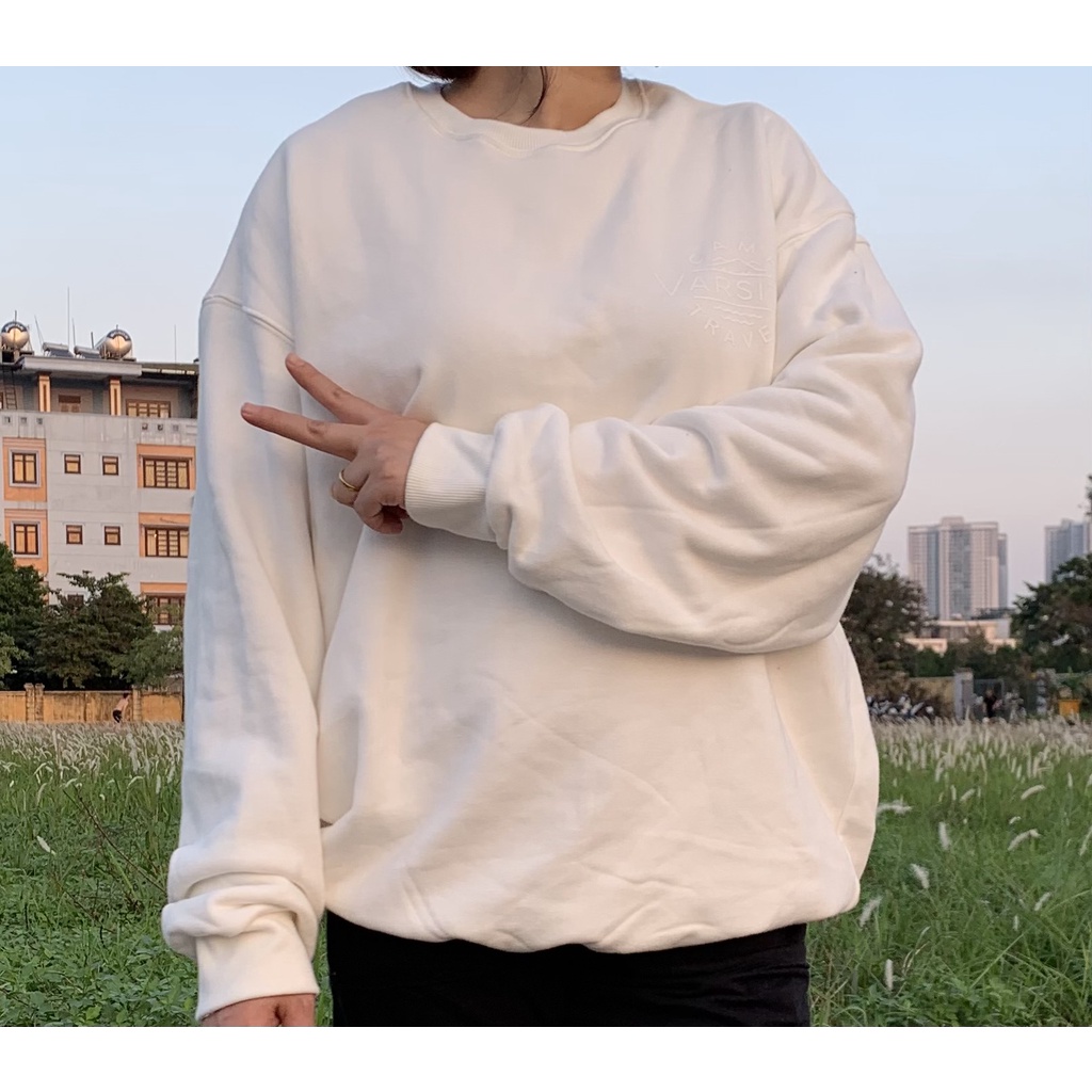 Áo Sweater Unisex Ulzzang Nam Nữ hottrend 2 màu Trắng Xanh - In chữ Logo hot hit Có bigsize tới 90kg