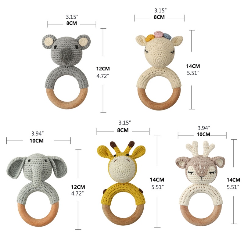 1 lục lạc đồ chơi bằng gỗ đan móc di động an toàn cho bé mọc răng DIY